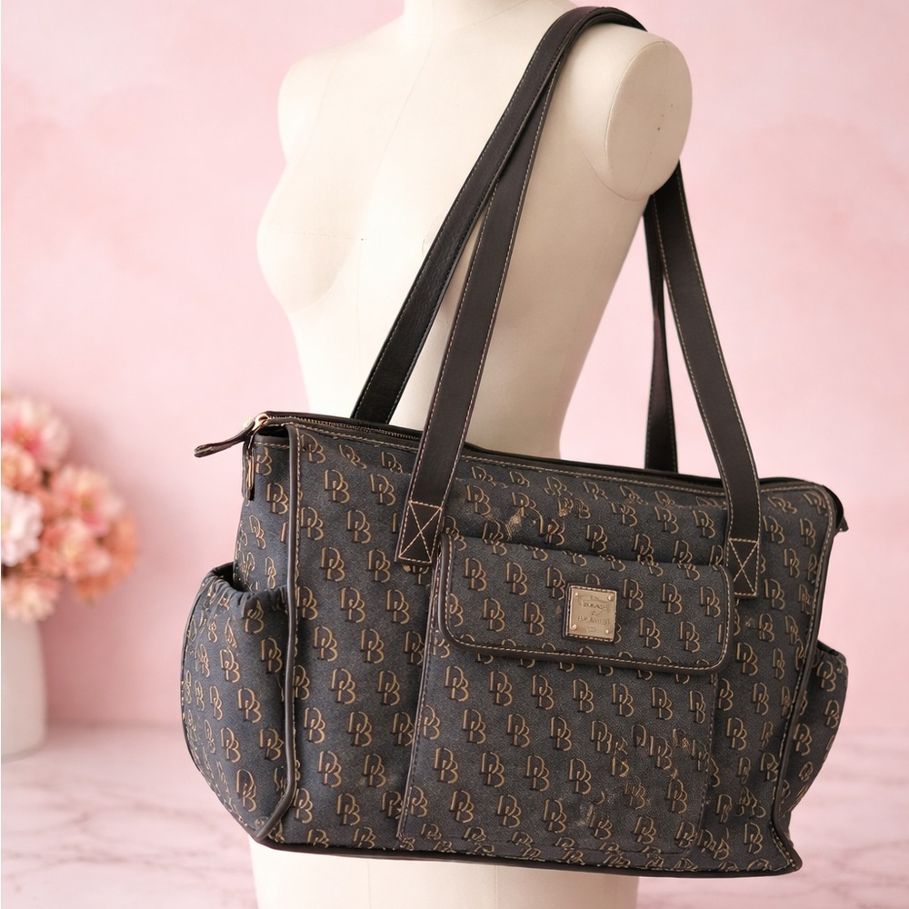 Dooney & Bourke Brown Logo Print Tote with Tan Accents